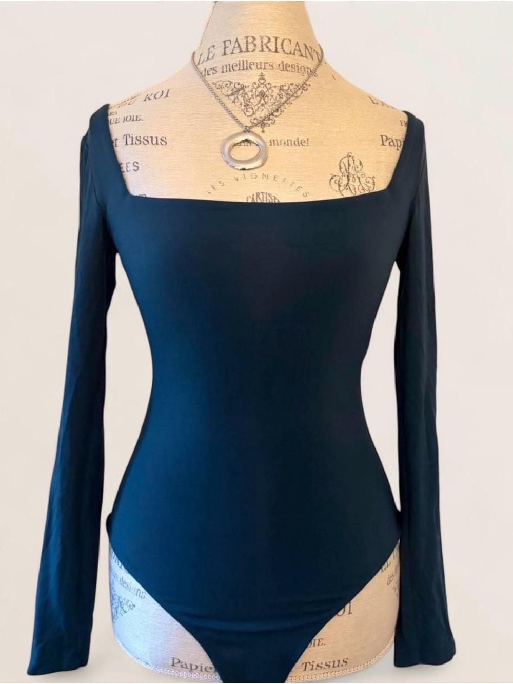 Babaton Teal Long Sleeve Square Neck Bodysuit